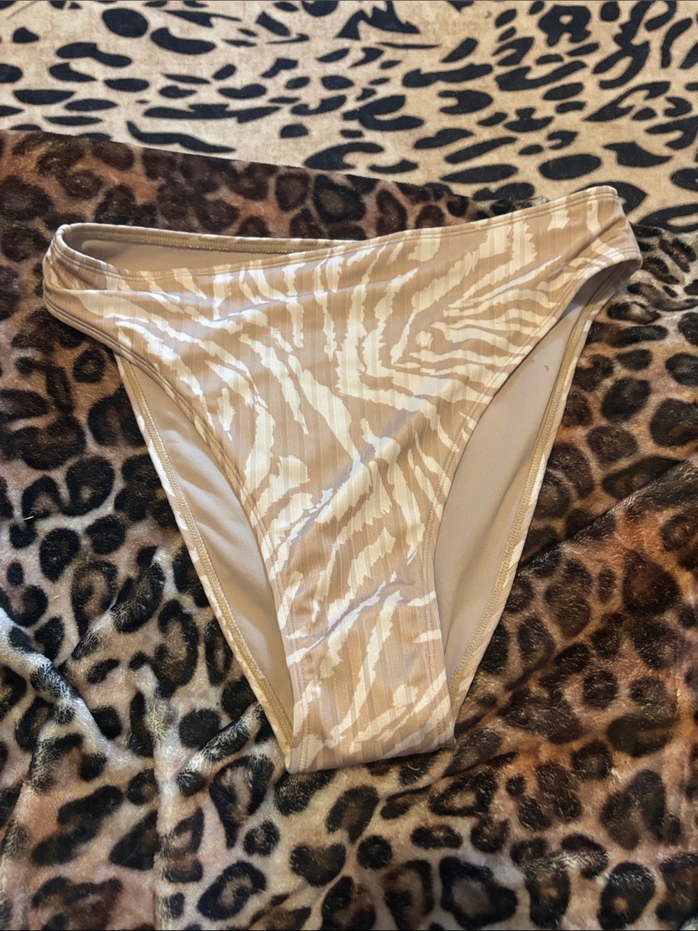 wild fable Cream Zebra-Print High-Cut Bikini Bottom